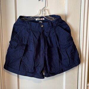Women's Navy Pleated Shorts